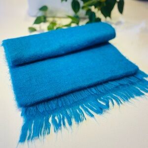 Vintage Teal Blue Brushed Scarf | Soft Fringe | Made in Taiwan